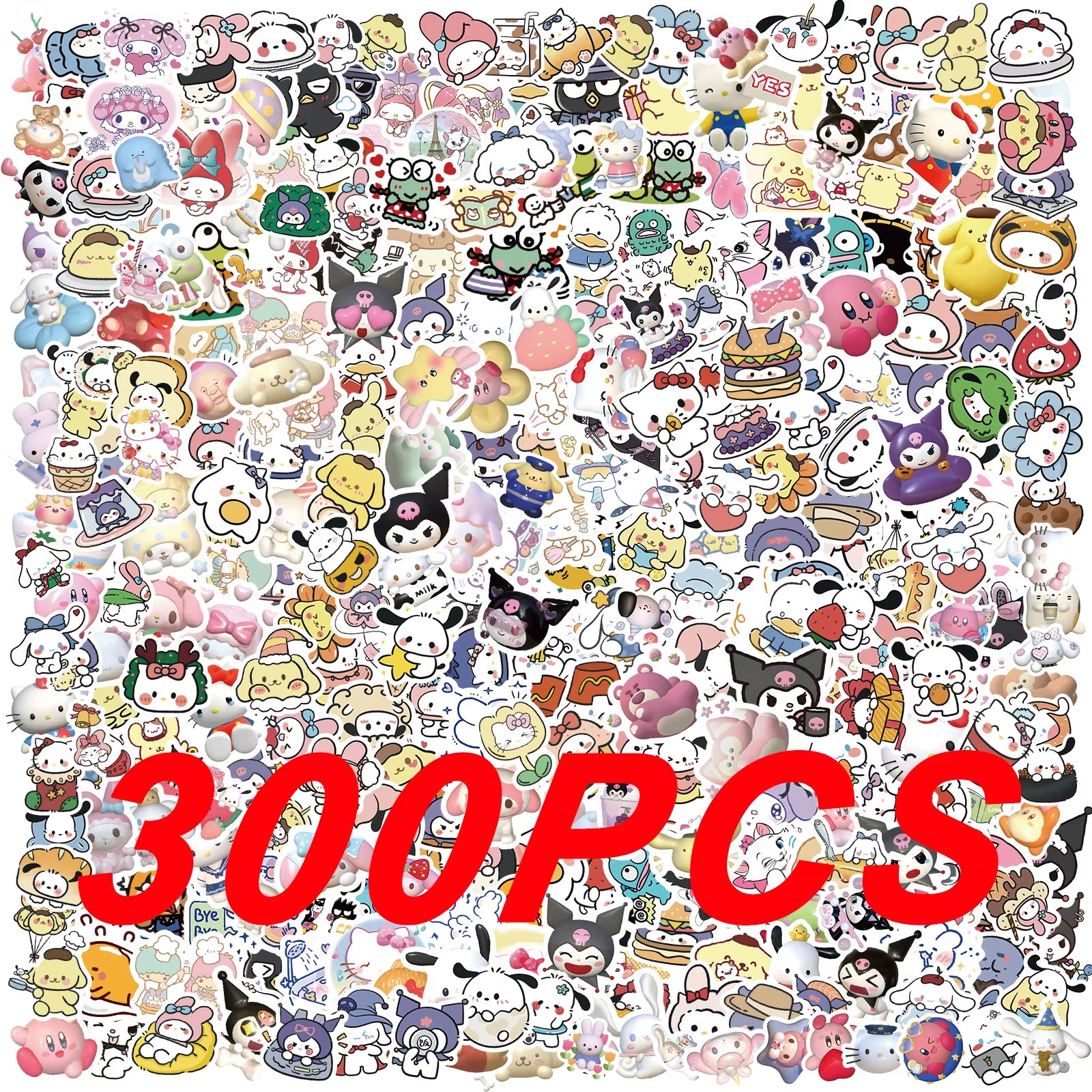 100/200/300Pcs Kawaii Sanrio Kuromi Melody Hello Kitty Stickers Laptop Mobile Phone Luggage Waterproof Cartoon Sticker Decals